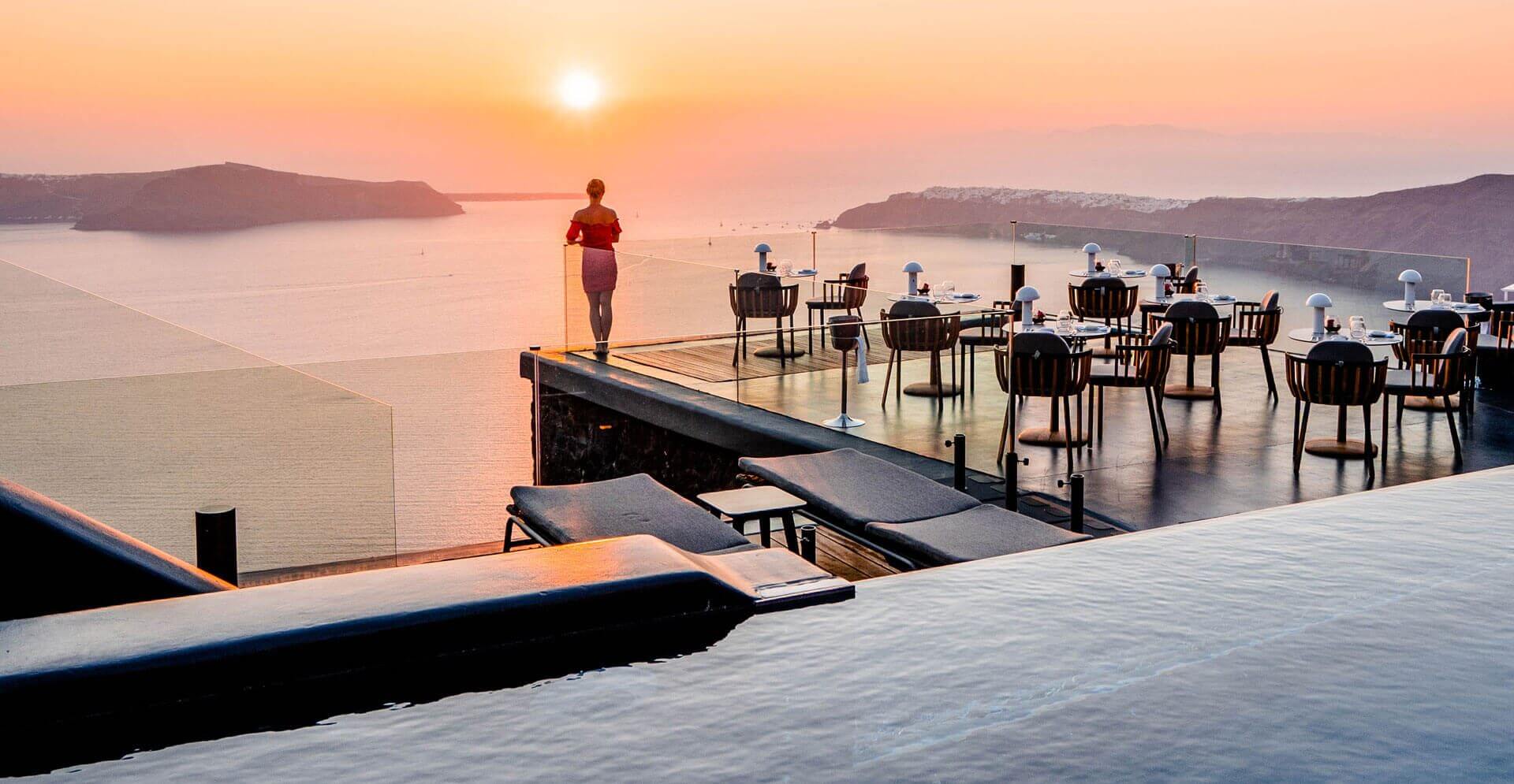 sunset view terrace santorini