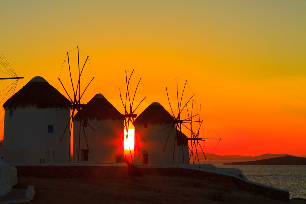 Mykonos windmills sunset