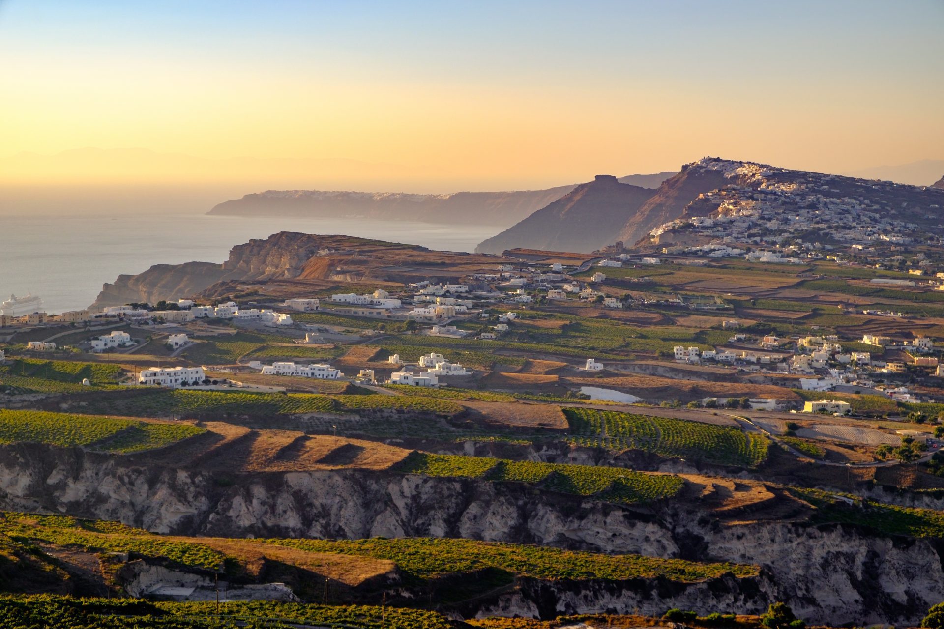 Landscape,View,Of,Fields,,Vineyards,And,Greek,Villages,Fira,And